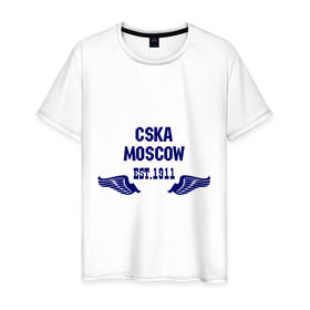 Мужская футболка хлопок с принтом CSKA Moscow в Петрозаводске, 100% хлопок | прямой крой, круглый вырез горловины, длина до линии бедер, слегка спущенное плечо. | цска