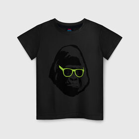 Детская футболка хлопок с принтом Горилла в очках в Петрозаводске, 100% хлопок | круглый вырез горловины, полуприлегающий силуэт, длина до линии бедер | гаврила | горилла в очках | животные | обезьяна | прикольные картинки