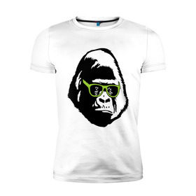 Мужская футболка премиум с принтом Горилла в очках в Петрозаводске, 92% хлопок, 8% лайкра | приталенный силуэт, круглый вырез ворота, длина до линии бедра, короткий рукав | гаврила | горилла в очках | животные | обезьяна | прикольные картинки