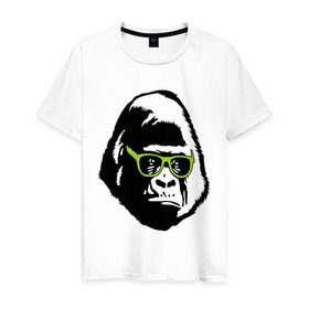 Мужская футболка хлопок с принтом Горилла в очках в Петрозаводске, 100% хлопок | прямой крой, круглый вырез горловины, длина до линии бедер, слегка спущенное плечо. | гаврила | горилла в очках | животные | обезьяна | прикольные картинки
