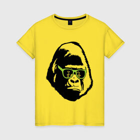 Женская футболка хлопок с принтом Горилла в очках в Петрозаводске, 100% хлопок | прямой крой, круглый вырез горловины, длина до линии бедер, слегка спущенное плечо | гаврила | горилла в очках | животные | обезьяна | прикольные картинки