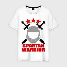 Мужская футболка хлопок с принтом Spartan warrior в Петрозаводске, 100% хлопок | прямой крой, круглый вырез горловины, длина до линии бедер, слегка спущенное плечо. | 