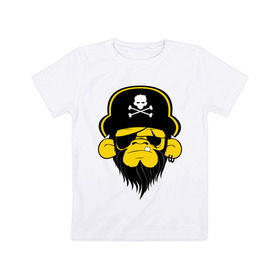 Детская футболка хлопок с принтом Горилла пират в Петрозаводске, 100% хлопок | круглый вырез горловины, полуприлегающий силуэт, длина до линии бедер | пират