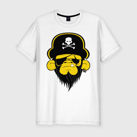 Мужская футболка премиум с принтом Горилла пират в Петрозаводске, 92% хлопок, 8% лайкра | приталенный силуэт, круглый вырез ворота, длина до линии бедра, короткий рукав | пират