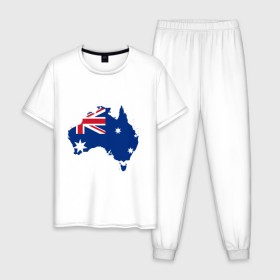 Мужская пижама хлопок с принтом Флаг Австралии в Петрозаводске, 100% хлопок | брюки и футболка прямого кроя, без карманов, на брюках мягкая резинка на поясе и по низу штанин
 | Тематика изображения на принте: 