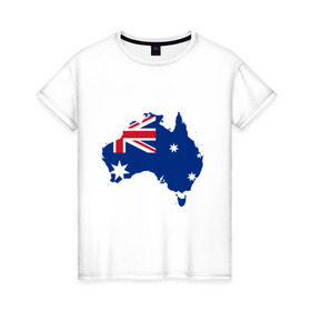 Женская футболка хлопок с принтом Флаг Австралии в Петрозаводске, 100% хлопок | прямой крой, круглый вырез горловины, длина до линии бедер, слегка спущенное плечо | 