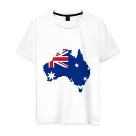 Мужская футболка хлопок с принтом Флаг Австралии в Петрозаводске, 100% хлопок | прямой крой, круглый вырез горловины, длина до линии бедер, слегка спущенное плечо. | 
