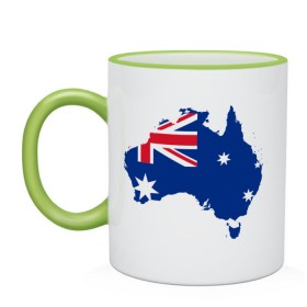 Кружка двухцветная с принтом Флаг Австралии в Петрозаводске, керамика | объем — 330 мл, диаметр — 80 мм. Цветная ручка и кайма сверху, в некоторых цветах — вся внутренняя часть | 