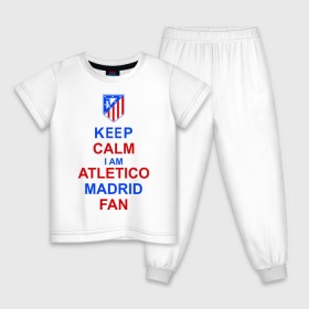 Детская пижама хлопок с принтом keep calm i am Atletico Madrid fan ( Атлетико ) в Петрозаводске, 100% хлопок |  брюки и футболка прямого кроя, без карманов, на брюках мягкая резинка на поясе и по низу штанин
 | keep calm i am atletico | мяч | спорт | футбол