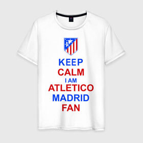 Мужская футболка хлопок с принтом keep calm i am Atletico Madrid fan ( Атлетико ) в Петрозаводске, 100% хлопок | прямой крой, круглый вырез горловины, длина до линии бедер, слегка спущенное плечо. | Тематика изображения на принте: keep calm i am atletico | мяч | спорт | футбол