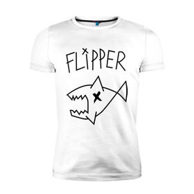 Мужская футболка премиум с принтом Flipper в Петрозаводске, 92% хлопок, 8% лайкра | приталенный силуэт, круглый вырез ворота, длина до линии бедра, короткий рукав | Тематика изображения на принте: nirvana | акула | курта кобейна flipper | музыка | рок