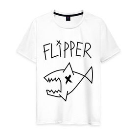 Мужская футболка хлопок с принтом Flipper в Петрозаводске, 100% хлопок | прямой крой, круглый вырез горловины, длина до линии бедер, слегка спущенное плечо. | nirvana | акула | курта кобейна flipper | музыка | рок