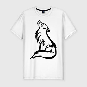 Мужская футболка премиум с принтом Волк в Петрозаводске, 92% хлопок, 8% лайкра | приталенный силуэт, круглый вырез ворота, длина до линии бедра, короткий рукав | вой | волк | волчок | животные | прикольные картинки | серый