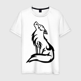 Мужская футболка хлопок с принтом Волк в Петрозаводске, 100% хлопок | прямой крой, круглый вырез горловины, длина до линии бедер, слегка спущенное плечо. | вой | волк | волчок | животные | прикольные картинки | серый
