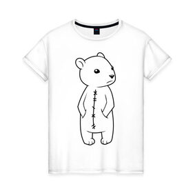 Женская футболка хлопок с принтом Белый мишка в Петрозаводске, 100% хлопок | прямой крой, круглый вырез горловины, длина до линии бедер, слегка спущенное плечо | белый медведь | белый мишка | большой мишка | медведь | север | северный мишка