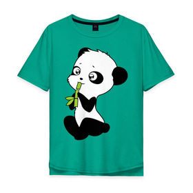 Мужская футболка хлопок Oversize с принтом Пандочка и бамбук в Петрозаводске, 100% хлопок | свободный крой, круглый ворот, “спинка” длиннее передней части | панда