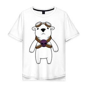 Мужская футболка хлопок Oversize с принтом Белый мишка парашютист в Петрозаводске, 100% хлопок | свободный крой, круглый ворот, “спинка” длиннее передней части | белый медведь | белый мишка парашютист | животные | кости | мишка | череп