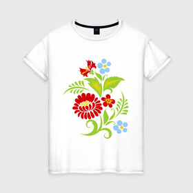 Женская футболка хлопок с принтом Великолепие из полевых цветов в Петрозаводске, 100% хлопок | прямой крой, круглый вырез горловины, длина до линии бедер, слегка спущенное плечо | 
