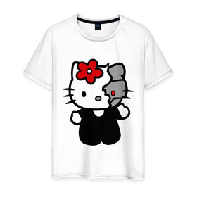 Мужская футболка хлопок с принтом Kitty терминатор в Петрозаводске, 100% хлопок | прямой крой, круглый вырез горловины, длина до линии бедер, слегка спущенное плечо. | 
