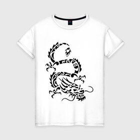 Женская футболка хлопок с принтом Китайский дракон в Петрозаводске, 100% хлопок | прямой крой, круглый вырез горловины, длина до линии бедер, слегка спущенное плечо | китайский дракон | прикольные картинки | трайблы и узоры