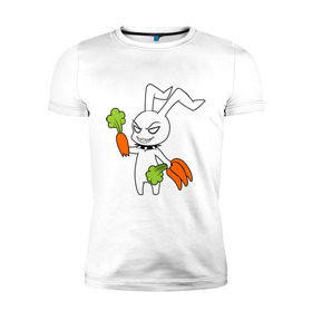 Мужская футболка премиум с принтом Злой зайчик в Петрозаводске, 92% хлопок, 8% лайкра | приталенный силуэт, круглый вырез ворота, длина до линии бедра, короткий рукав | Тематика изображения на принте: животные | зайка | злой зайчик | кролик | морковка | прикольные картинки