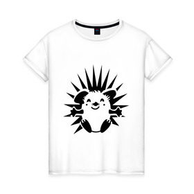 Женская футболка хлопок с принтом Веселый ёжик в Петрозаводске, 100% хлопок | прямой крой, круглый вырез горловины, длина до линии бедер, слегка спущенное плечо | веселый ёжик | ежик | животные | иголки | милый ежик | прикольные картинки