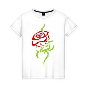 Женская футболка хлопок с принтом Нежная роза в Петрозаводске, 100% хлопок | прямой крой, круглый вырез горловины, длина до линии бедер, слегка спущенное плечо | нежная роза | прикольные картинки | роза | цветочки | шипы
