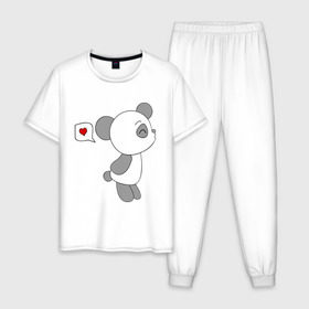 Мужская пижама хлопок с принтом Панда мальчик (парная). в Петрозаводске, 100% хлопок | брюки и футболка прямого кроя, без карманов, на брюках мягкая резинка на поясе и по низу штанин
 | панда