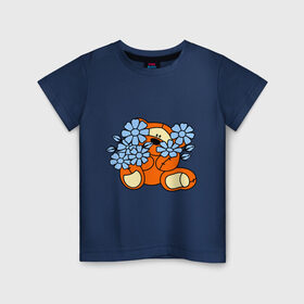 Детская футболка хлопок с принтом Мишка с цветами в Петрозаводске, 100% хлопок | круглый вырез горловины, полуприлегающий силуэт, длина до линии бедер | 8 марта | teddy bear | девушкам | мишка | мишка с цветами | подарки | цветы
