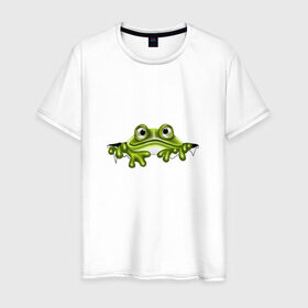Мужская футболка хлопок с принтом Жаба в Петрозаводске, 100% хлопок | прямой крой, круглый вырез горловины, длина до линии бедер, слегка спущенное плечо. | жаба | лягушка | няшка | позитив и смайлы | прикольные картинки