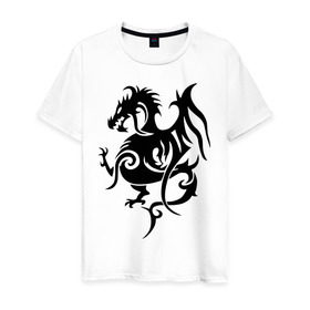 Мужская футболка хлопок с принтом Геральдический дракон в Петрозаводске, 100% хлопок | прямой крой, круглый вырез горловины, длина до линии бедер, слегка спущенное плечо. | геральдический дракон | дракон | трайблы | узоры
