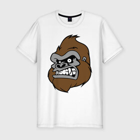Мужская футболка премиум с принтом Злая горилла в Петрозаводске, 92% хлопок, 8% лайкра | приталенный силуэт, круглый вырез ворота, длина до линии бедра, короткий рукав | голова животного | горилла | злая горилла | зубы | обезьяна | прикольные картинки | рисунки