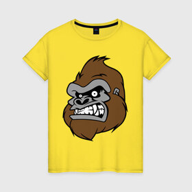 Женская футболка хлопок с принтом Злая горилла в Петрозаводске, 100% хлопок | прямой крой, круглый вырез горловины, длина до линии бедер, слегка спущенное плечо | голова животного | горилла | злая горилла | зубы | обезьяна | прикольные картинки | рисунки