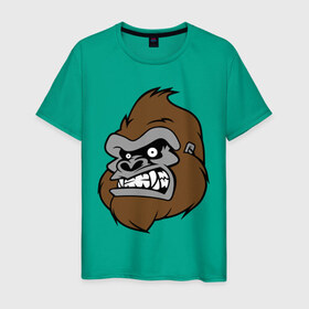 Мужская футболка хлопок с принтом Злая горилла в Петрозаводске, 100% хлопок | прямой крой, круглый вырез горловины, длина до линии бедер, слегка спущенное плечо. | голова животного | горилла | злая горилла | зубы | обезьяна | прикольные картинки | рисунки