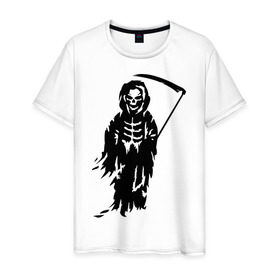 Мужская футболка хлопок с принтом Смерть в Петрозаводске, 100% хлопок | прямой крой, круглый вырез горловины, длина до линии бедер, слегка спущенное плечо. | скелет
