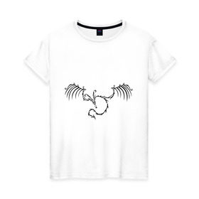 Женская футболка хлопок с принтом Тату скелет дракона в Петрозаводске, 100% хлопок | прямой крой, круглый вырез горловины, длина до линии бедер, слегка спущенное плечо | крылья | скелет