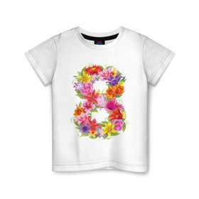 Детская футболка хлопок с принтом 8 марта из цветов в Петрозаводске, 100% хлопок | круглый вырез горловины, полуприлегающий силуэт, длина до линии бедер | 8 марта | 8 марта из цветов | идеи подарков | любимая | мама | подарок | цветы
