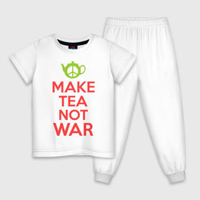 Детская пижама хлопок с принтом Make tea not war в Петрозаводске, 100% хлопок |  брюки и футболка прямого кроя, без карманов, на брюках мягкая резинка на поясе и по низу штанин
 | keep calm | make tea not war | прикольные надписи | чай