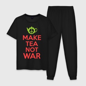 Мужская пижама хлопок с принтом Make tea not war в Петрозаводске, 100% хлопок | брюки и футболка прямого кроя, без карманов, на брюках мягкая резинка на поясе и по низу штанин
 | keep calm | make tea not war | прикольные надписи | чай