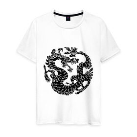 Мужская футболка хлопок с принтом Китайский древний дракон в Петрозаводске, 100% хлопок | прямой крой, круглый вырез горловины, длина до линии бедер, слегка спущенное плечо. | дракон | дьяволы | китайский дракон | китайский древний дракон | монстры | прикольные картинки