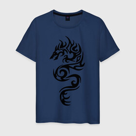 Мужская футболка хлопок с принтом Татуировка - дракон в Петрозаводске, 100% хлопок | прямой крой, круглый вырез горловины, длина до линии бедер, слегка спущенное плечо. | 