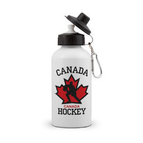 Бутылка спортивная с принтом Канада хоккей (Canada Hockey) в Петрозаводске, металл | емкость — 500 мл, в комплекте две пластиковые крышки и карабин для крепления | canada hockey | канада хоккей | лед | спорт | хоккей | шайба