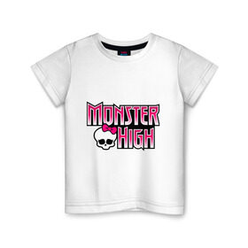 Детская футболка хлопок с принтом Monster High logo в Петрозаводске, 100% хлопок | круглый вырез горловины, полуприлегающий силуэт, длина до линии бедер | monster high | кукла монстр | куклы | монстры | школа монстров