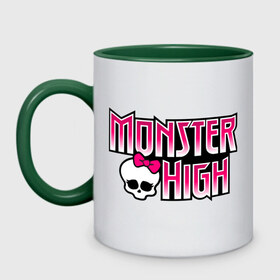 Кружка двухцветная с принтом Monster High logo в Петрозаводске, керамика | объем — 330 мл, диаметр — 80 мм. Цветная ручка и кайма сверху, в некоторых цветах — вся внутренняя часть | monster high | кукла монстр | куклы | монстры | школа монстров
