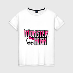 Женская футболка хлопок с принтом Monster High logo в Петрозаводске, 100% хлопок | прямой крой, круглый вырез горловины, длина до линии бедер, слегка спущенное плечо | monster high | кукла монстр | куклы | монстры | школа монстров