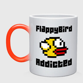 Кружка хамелеон с принтом FlappyBird addicted в Петрозаводске, керамика | меняет цвет при нагревании, емкость 330 мл | flappy bird | fun | tap | игры | птичка