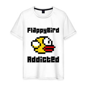 Мужская футболка хлопок с принтом FlappyBird addicted в Петрозаводске, 100% хлопок | прямой крой, круглый вырез горловины, длина до линии бедер, слегка спущенное плечо. | flappy bird | fun | tap | игры | птичка