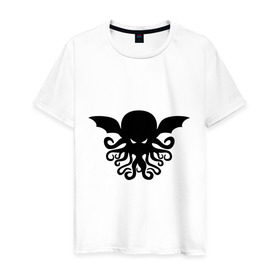 Мужская футболка хлопок с принтом Ктулху в Петрозаводске, 100% хлопок | прямой крой, круглый вырез горловины, длина до линии бедер, слегка спущенное плечо. | дьяволы | ктулху | монстры | море | осьминог | привидения