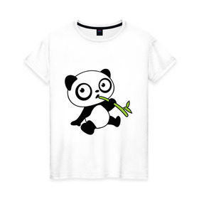 Женская футболка хлопок с принтом Пандочка кушает бамбук в Петрозаводске, 100% хлопок | прямой крой, круглый вырез горловины, длина до линии бедер, слегка спущенное плечо | панда