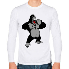 Мужской лонгслив хлопок с принтом Злая горилла в Петрозаводске, 100% хлопок |  | Тематика изображения на принте: горилла | животные | злая горилла | обезьяна